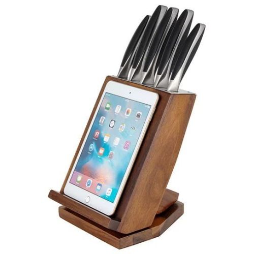 6-Piece Stainless Steel Knife Block Set with Swivel Knife Block and Tablet Holder 6-Piece Stainless Steel Knife Block Set with Swivel Knife Block and Tablet Holder