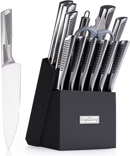Kitchen Knife Set; LapEasy 15 Piece Knife Sets with Block Chef Knife Stainless Steel Hollow Handle Cutlery with Manual Sharpener Kitchen Knife Set; LapEasy 15 Piece Knife Sets with Block Chef Knife Stainless Steel Hollow Handle Cutlery with Manual Sharpener